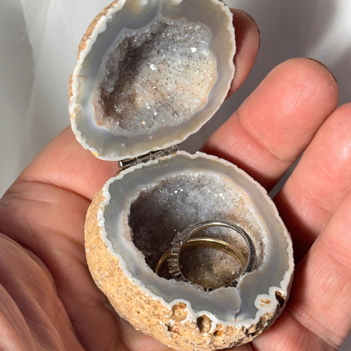[shopname] - One-of-a-Kind Druzy Geode Ring Box — Natural Brazilian Agate Proposal Keepsake, rock decor