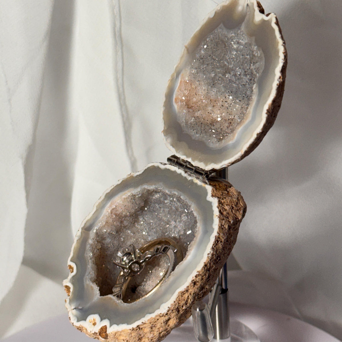 [shopname] - One-of-a-Kind Druzy Geode Ring Box — Natural Brazilian Agate Proposal Keepsake, rock decor