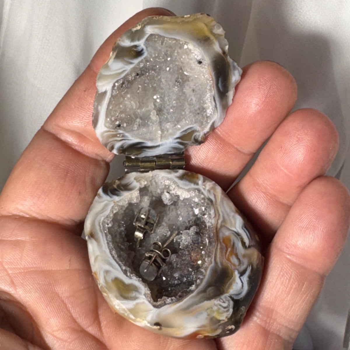 [shopname] - Natural Geode Trinket Box — Small Hinged Stone Box for Earrings & Jewelry, rock decor