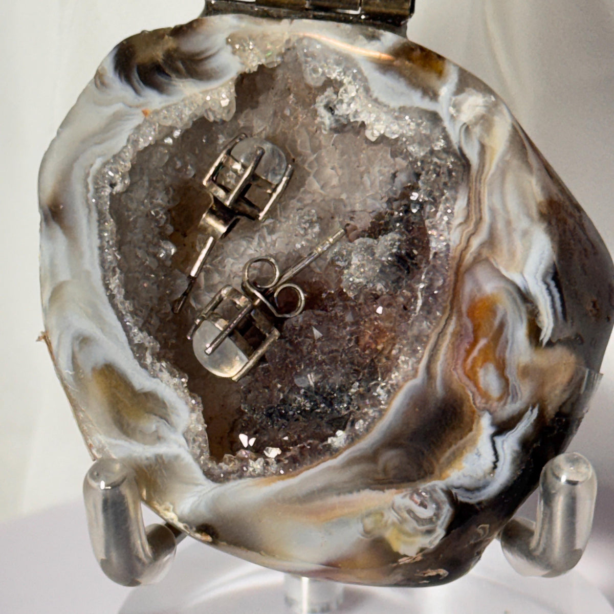 [shopname] - Natural Geode Trinket Box — Small Hinged Stone Box for Earrings & Jewelry, rock decor