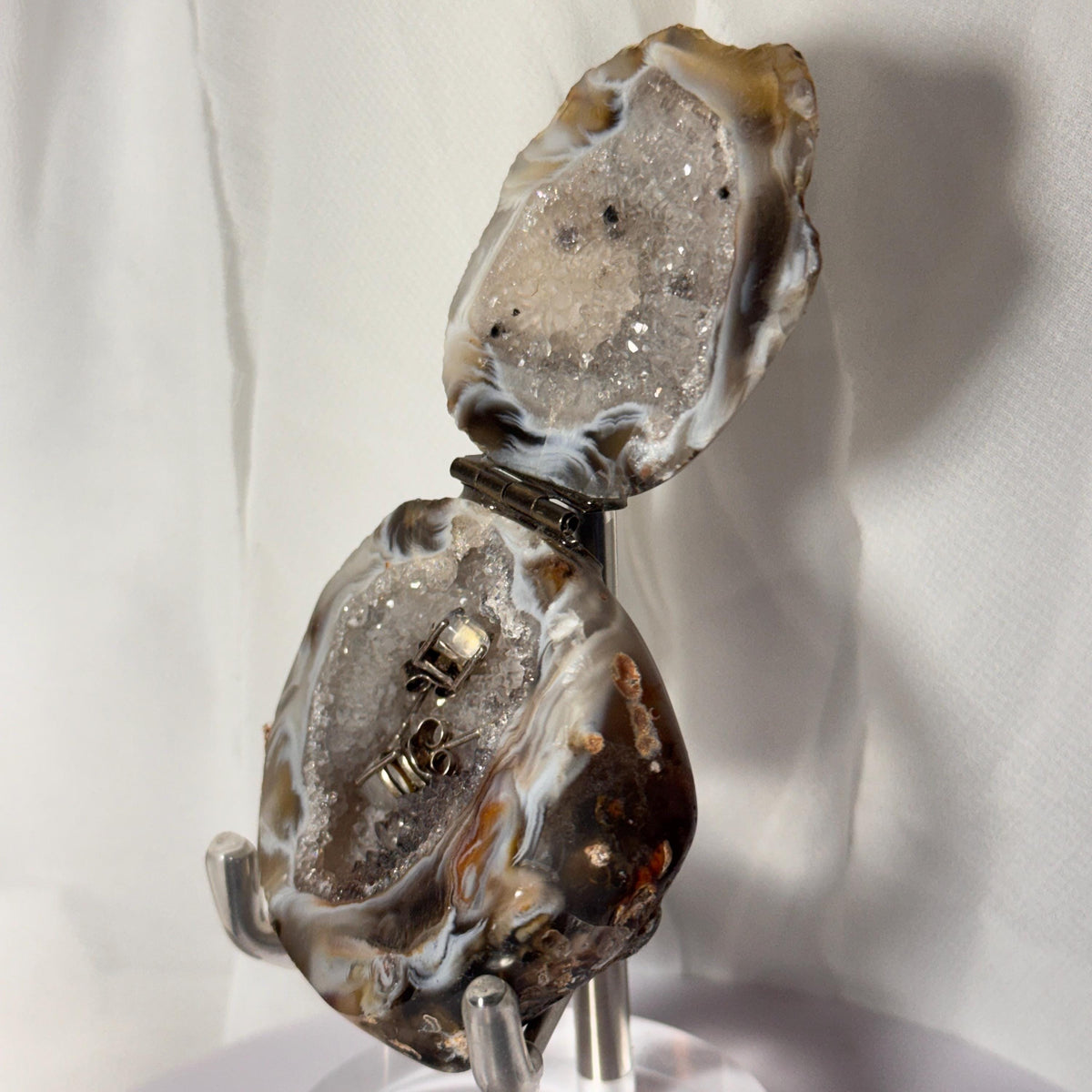 [shopname] - Natural Geode Trinket Box — Small Hinged Stone Box for Earrings & Jewelry, rock decor