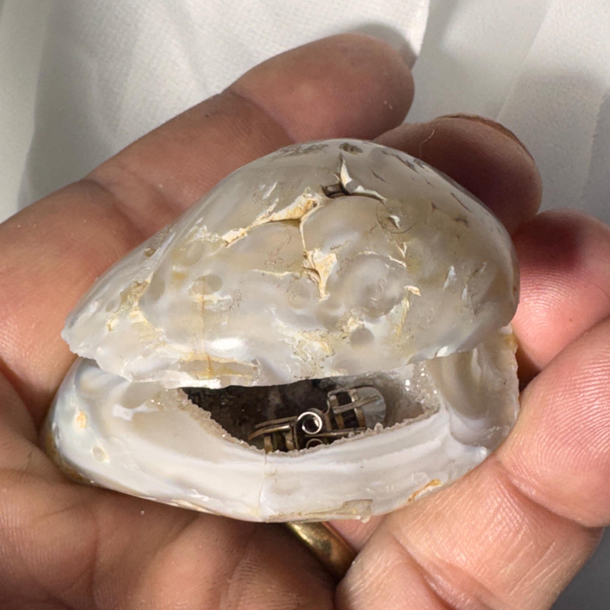 [shopname] - Natural Geode Trinket Box — Small Hinged Stone Box for Earrings & Jewelry, rock decor