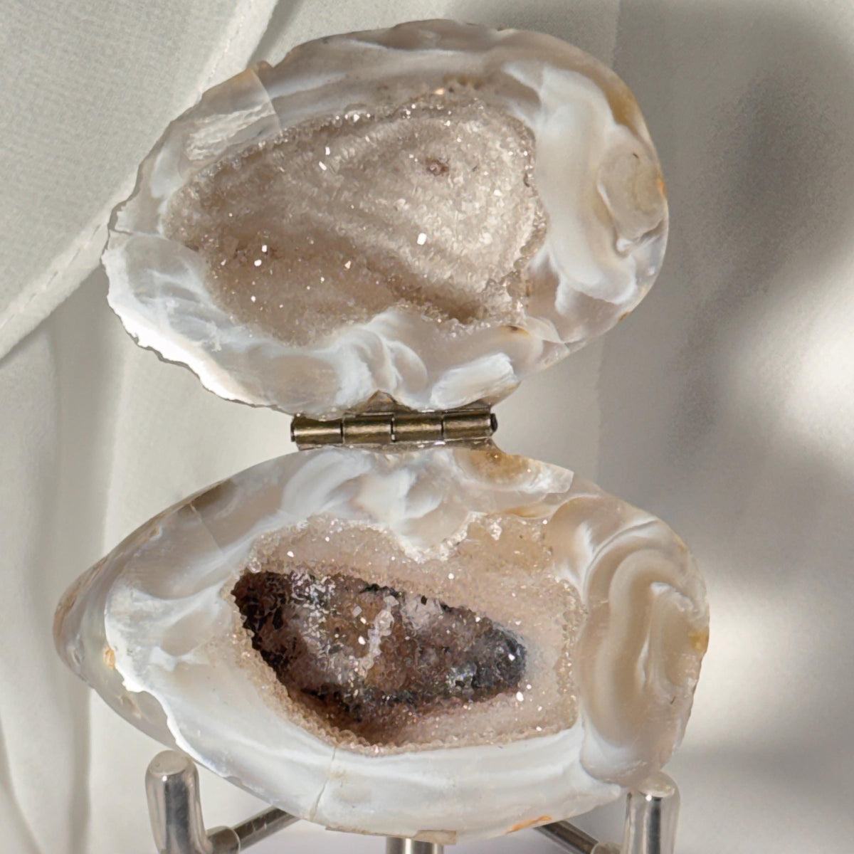 [shopname] - Natural Geode Trinket Box — Small Hinged Stone Box for Earrings & Jewelry, rock decor