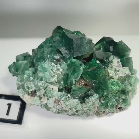 Green fluorite crystal cluster, sunlight reactive