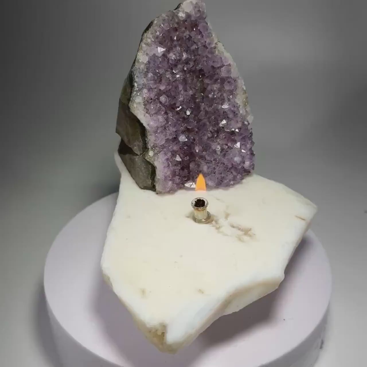 Amethyst Rock Candle, Cut-Base