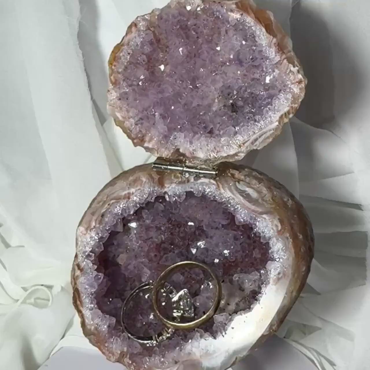 One-of-a-Kind Amethyst Druzy Geode Ring Box — Natural Brazilian Agate Proposal Keepsake