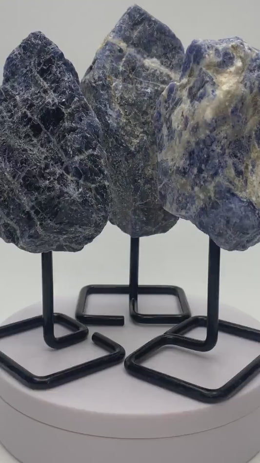 Raw Sodalite Crystal Specimen on Metal Stand