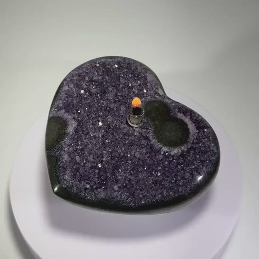 Amethyst Rock Candle, geode heart