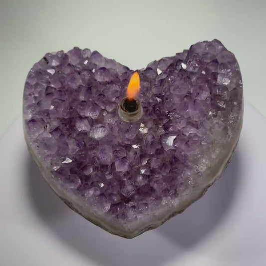 Amethyst Geode Heart Rock Candle