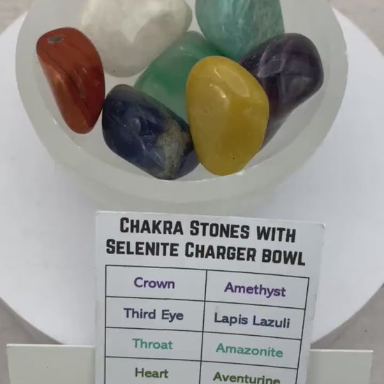 Chakra stones in a Selenite charging bowl