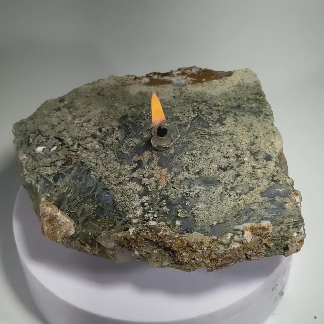 Moss Agate Rock Candle