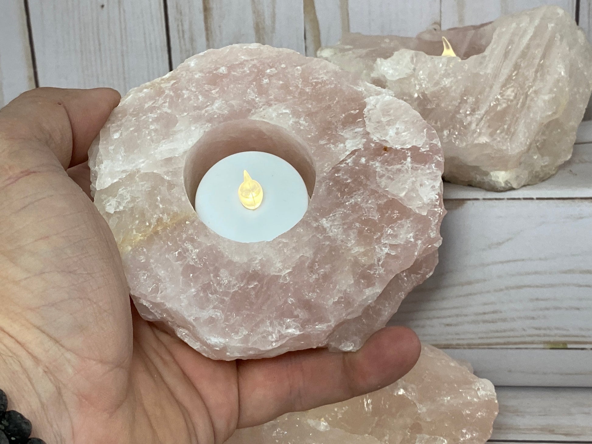 Rose quartz candle holder, tea light holder, succulent planter
