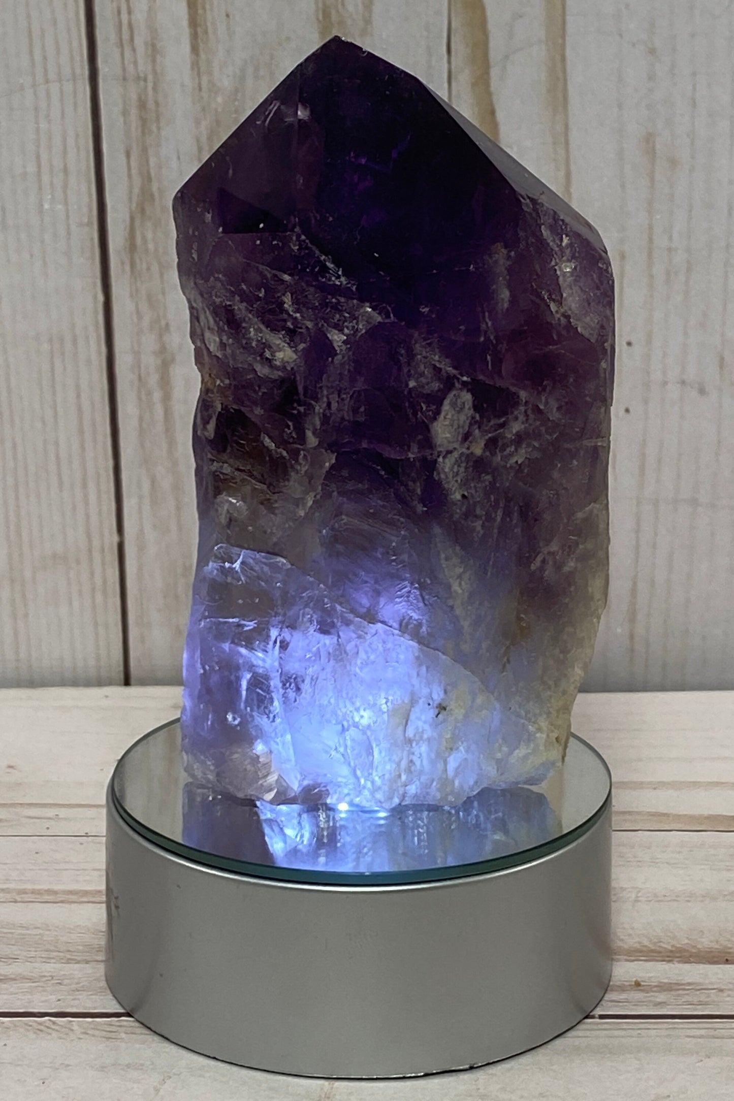 Amethyst root, dragon's tooth w/cut base and light stand