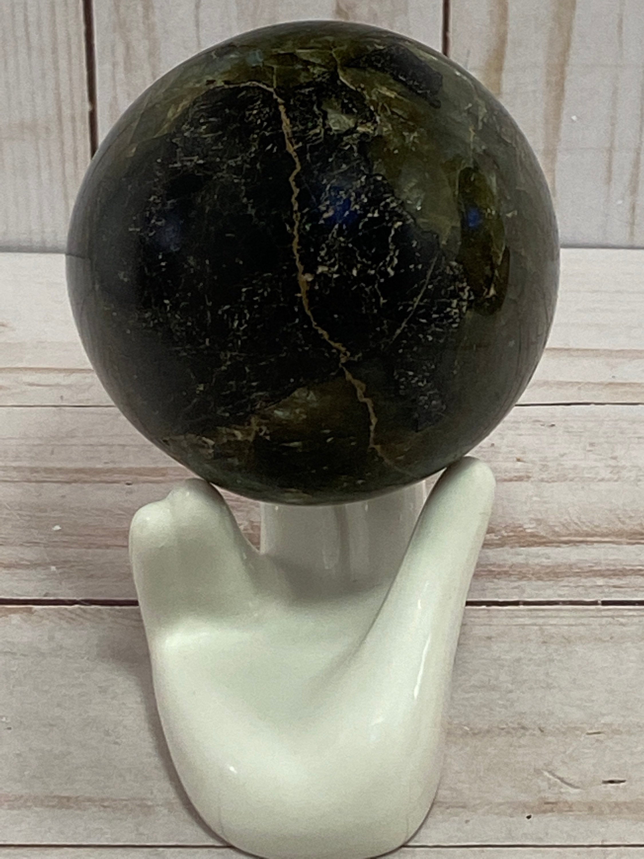 Labradorite sphere in acrylic stand