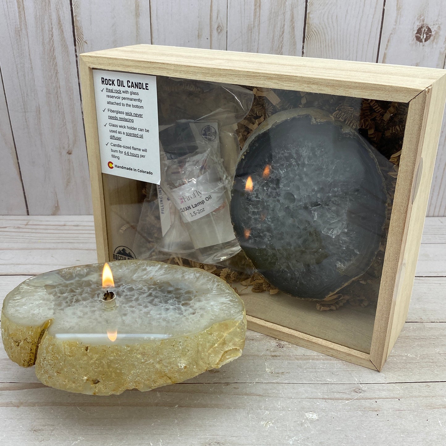 Rock Candle gift box - Thick Agate Slab