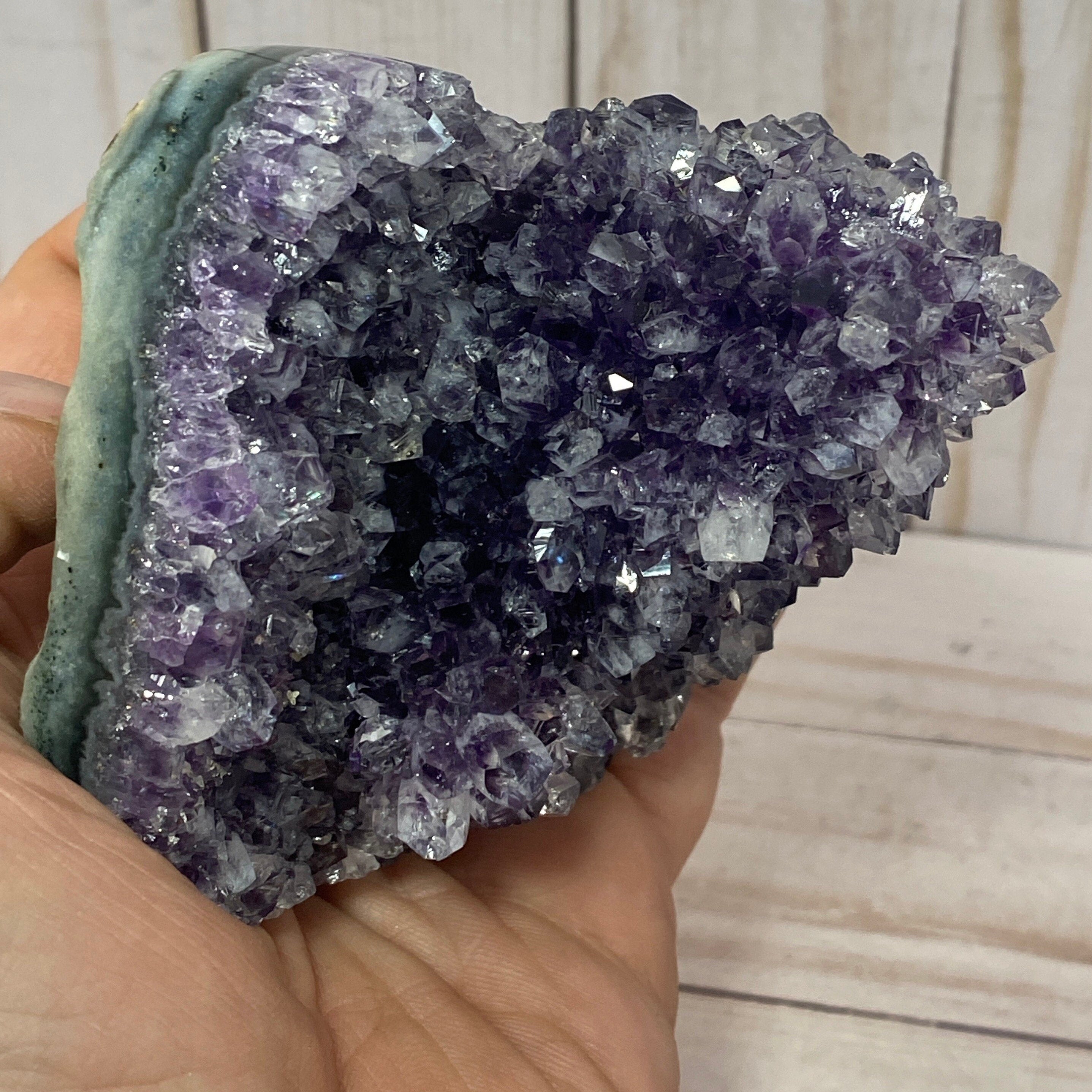 Amethyst Crystal Geode on a wood base