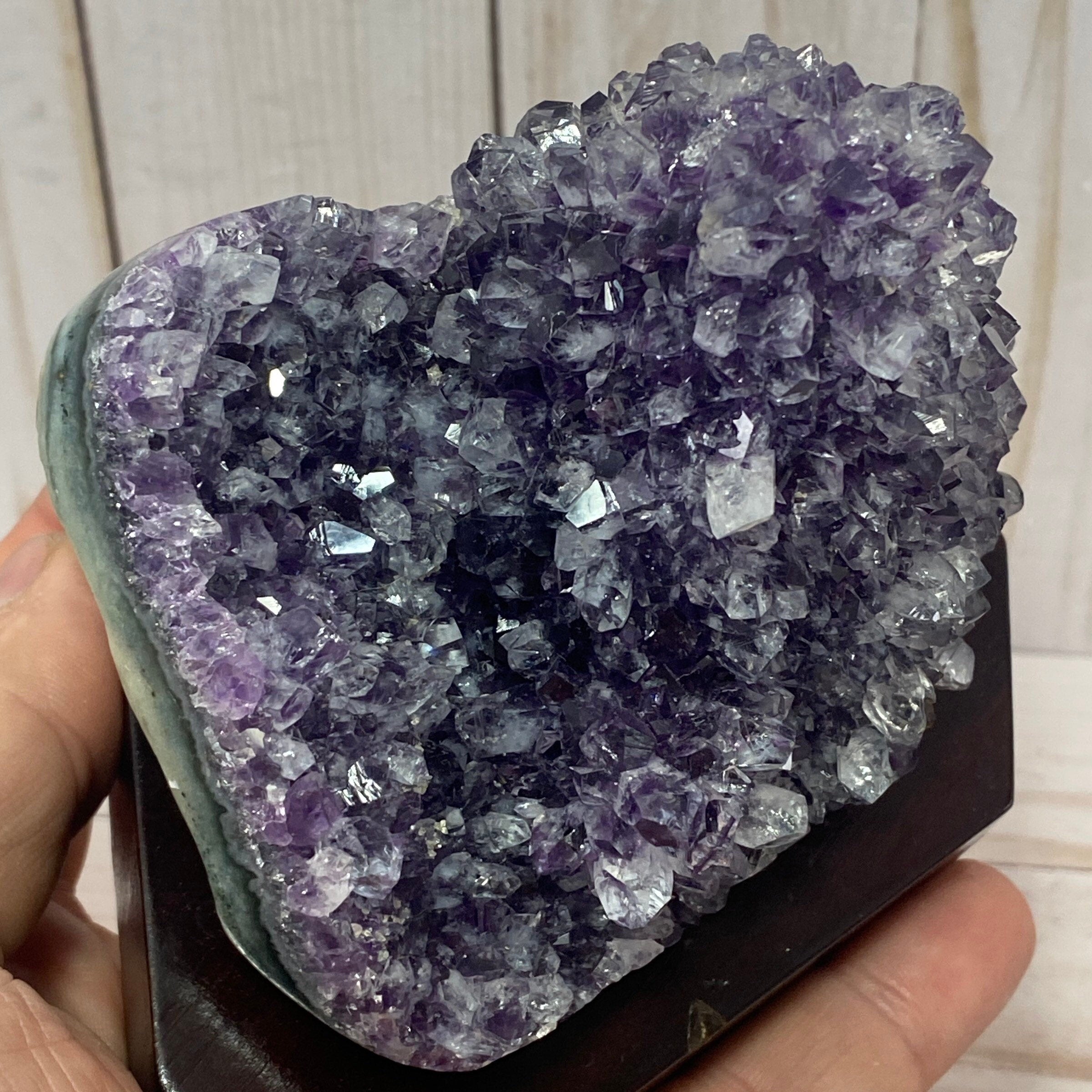 Amethyst Crystal Geode on a wood base