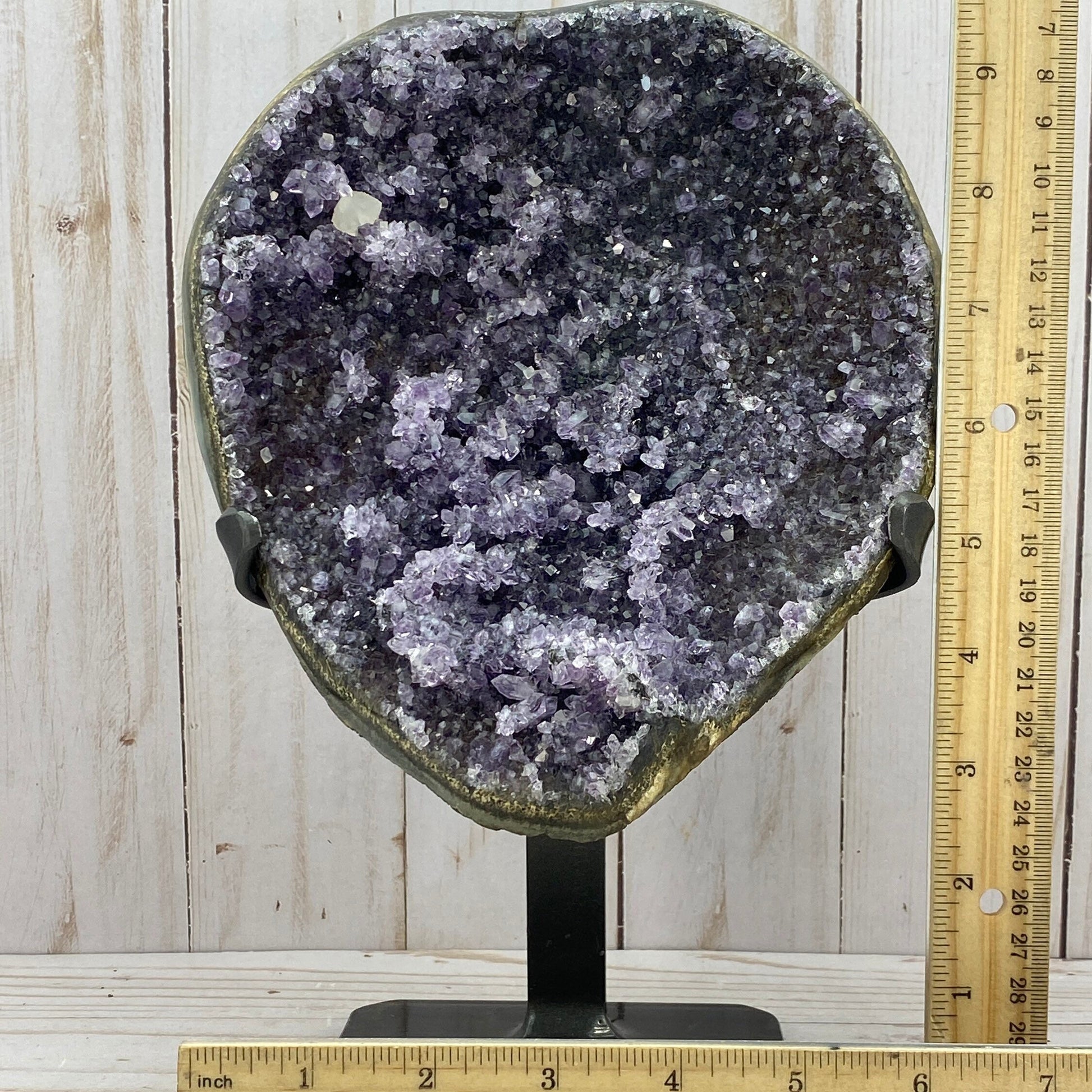 Amazing amethyst cluster in metal stand