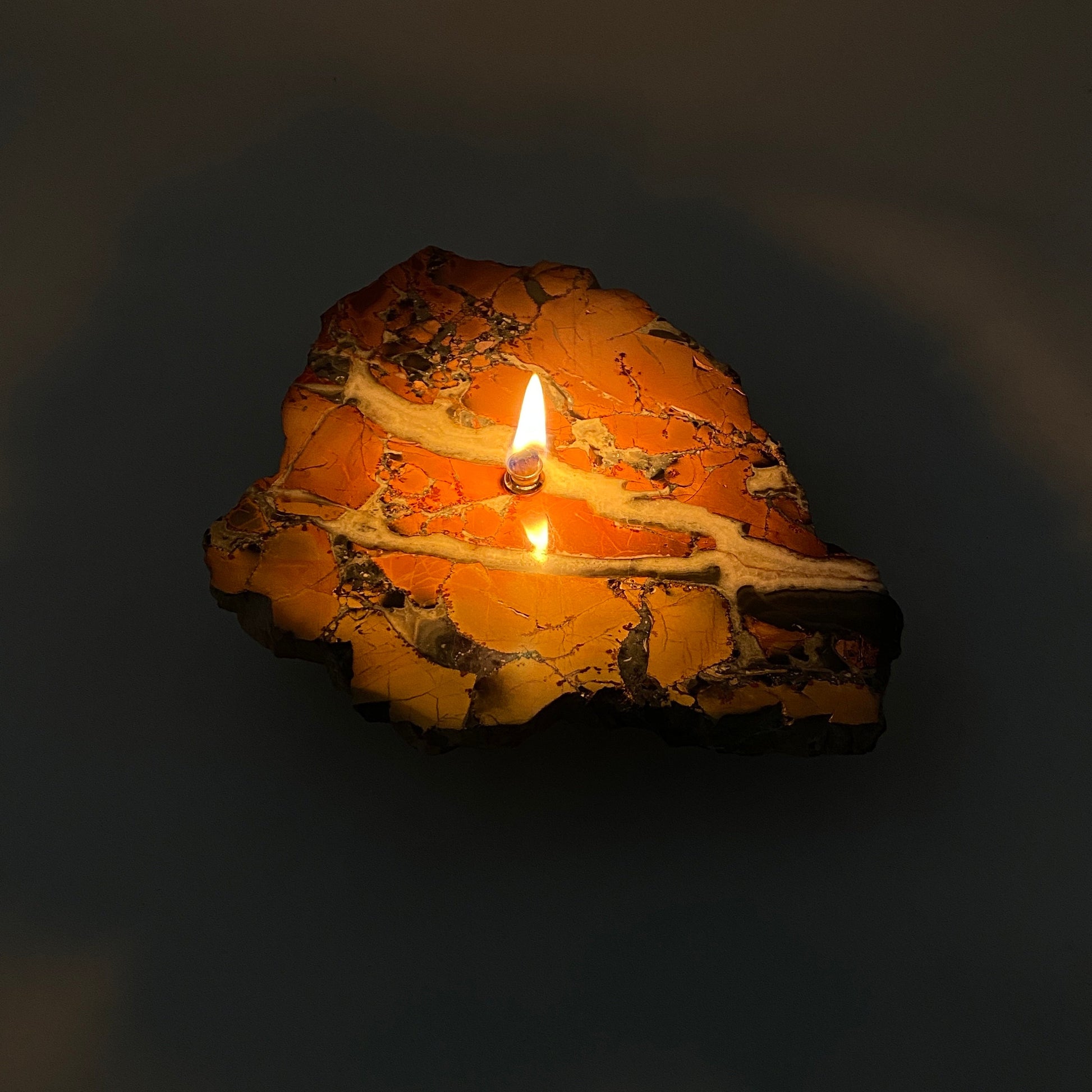 Maligano Jasper Rock Candle gift box | unique rustic decor, rock or candle lover gift, stone oil candle, rock oil lamp, agate candle lamp