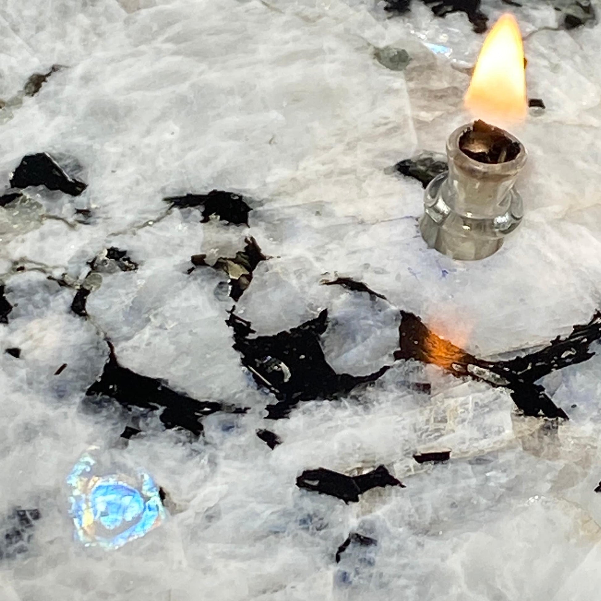 Rainbow Moonstone rock candle | rock oil lamp, stone oil candle, unique gift for candle or rock lover, moonstone candle, rainbow crystal