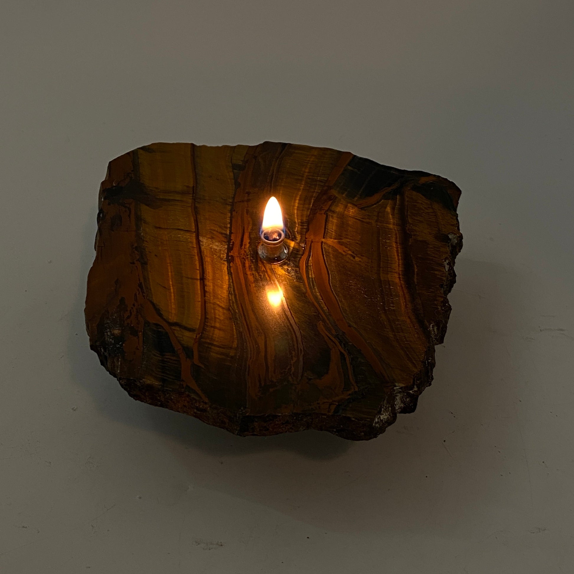 Tigers Eye Rock Candle | rock oil lamp, agate oil candle lamp, crystal stone candle, rustic oil lamp, rock lover or candle lover gift