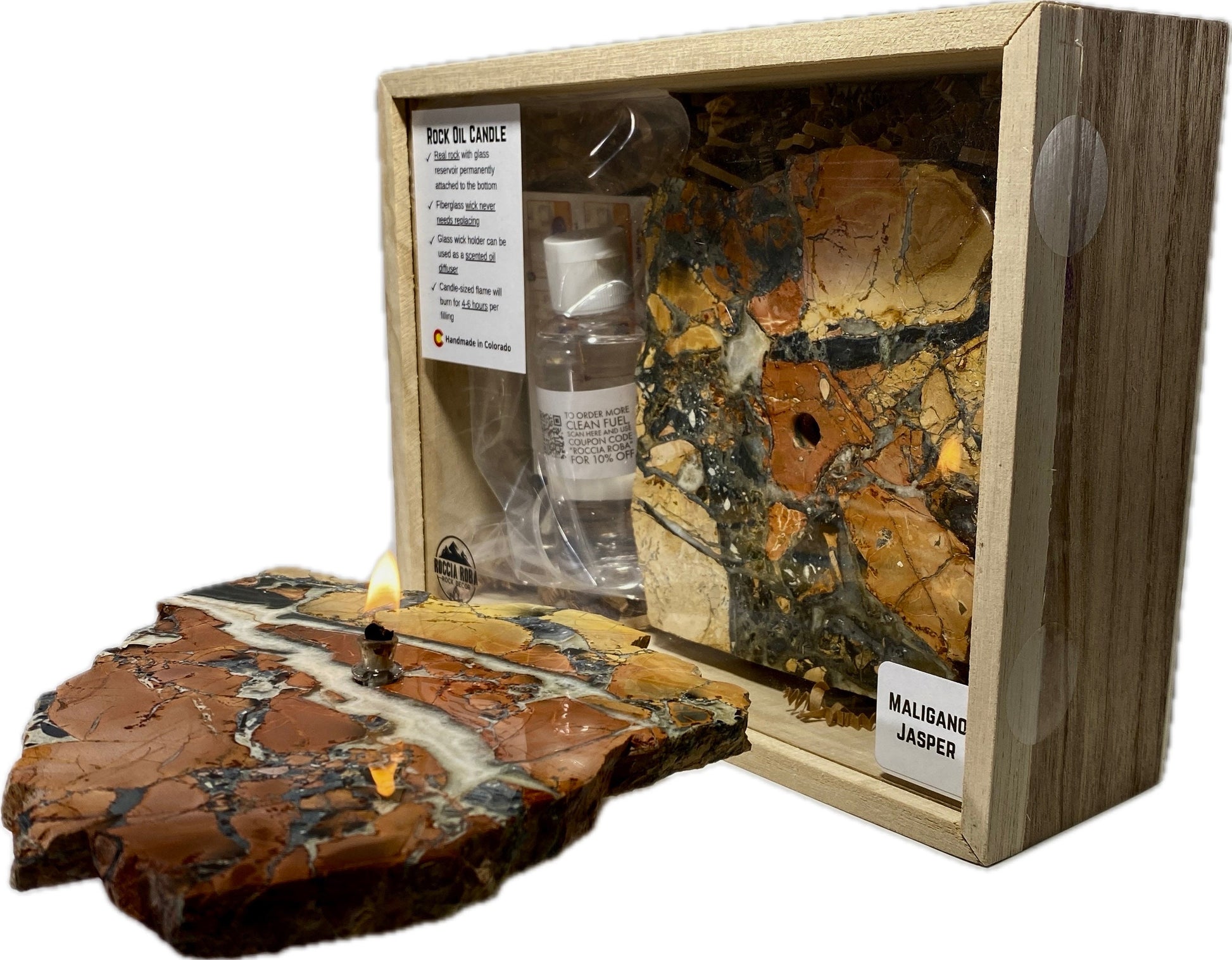 Maligano Jasper Rock Candle gift box | unique rustic decor, rock or candle lover gift, stone oil candle, rock oil lamp, agate candle lamp