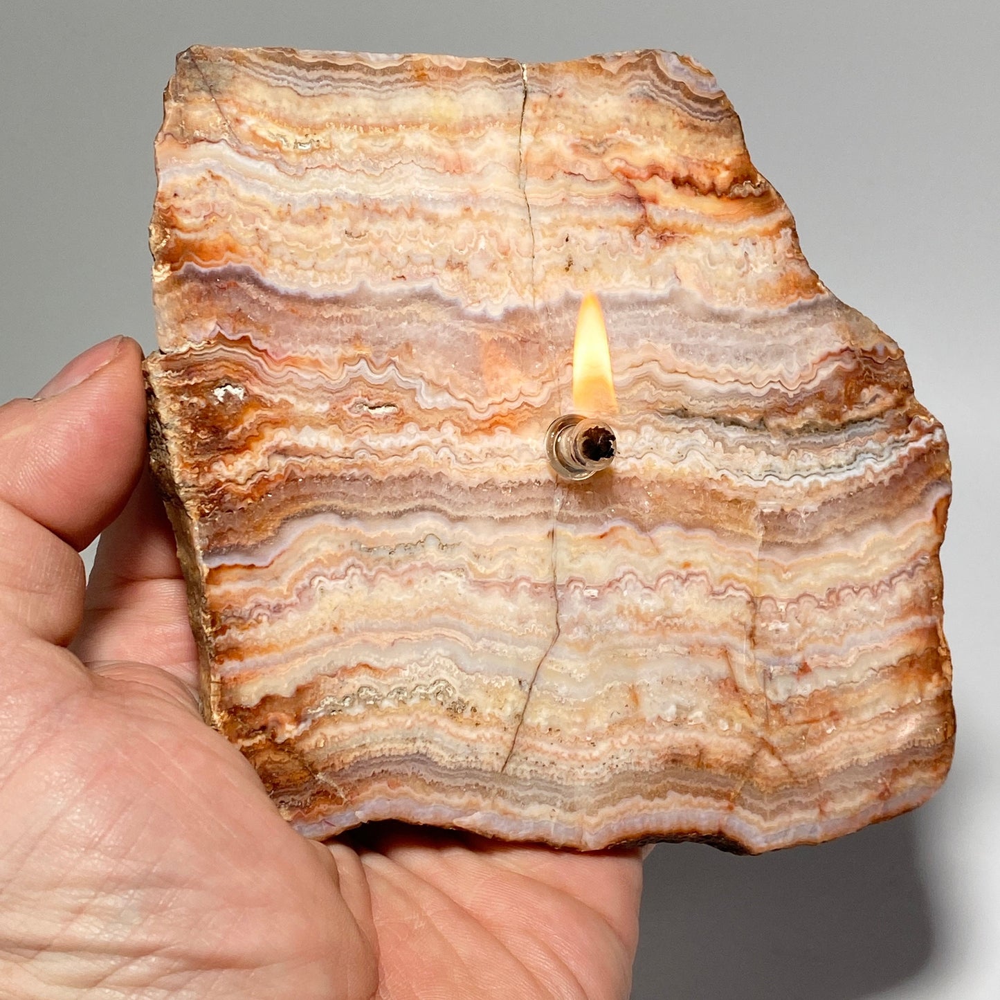 Rock Candle gift box - Crazy Lace Agate | unique rustic decor, rock or candle lover gift, stone oil candle, rock oil lamp, agate candle lamp