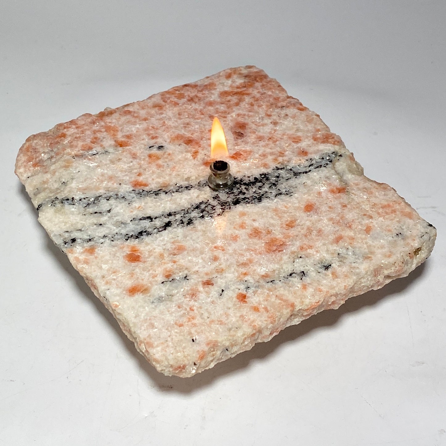 Sunstone rock candle | rock oil lamp, stone oil candle, unique gift for candle or rock lover, sunstone candle, orange crystal