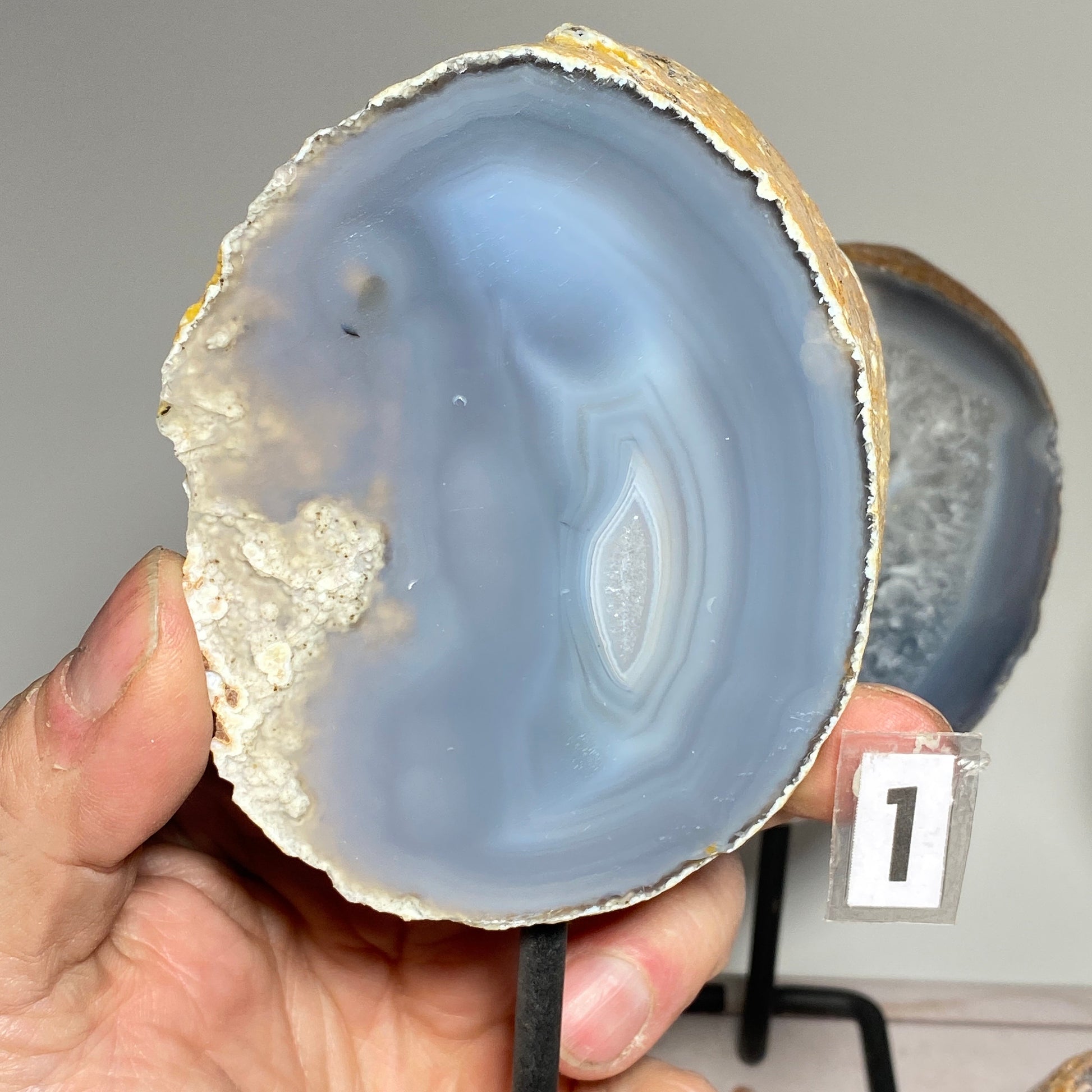 Natural Agate Geode on a metal stand