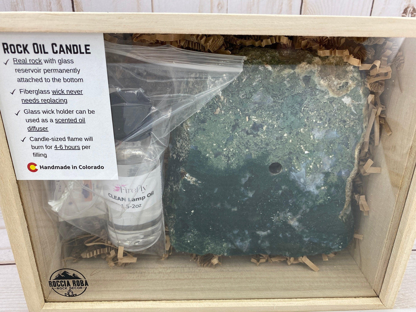 Rock Candle Gift Box - moss agate - RocciaRoba